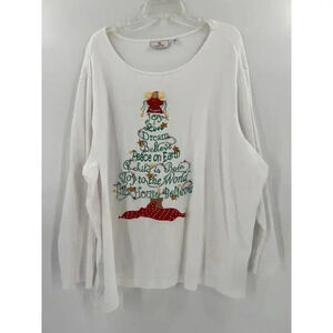 Quacker Factory Beaded Christmas Tshirt Embroidered Scoop Neck Shirt PLUS 3XL